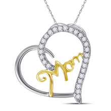  Sterling Silver Two-tone Womens Round Diamond Mom Heart Pendant 1/10 Cttw