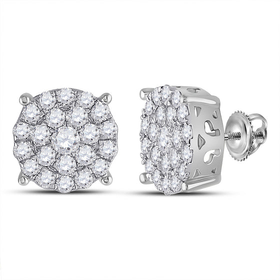 14k White Gold Womens Round Diamond Cluster Earrings 2 Cttw