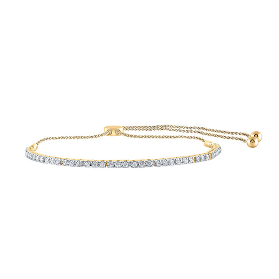 14k Yellow Gold Womens Round Diamond Single Row Bolo Bracelet 1 Cttw