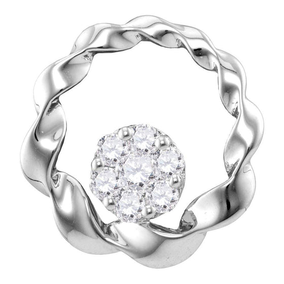 10k White Gold Womens Round Diamond Circle Cradled Cluster Pendant 1/4 Cttw