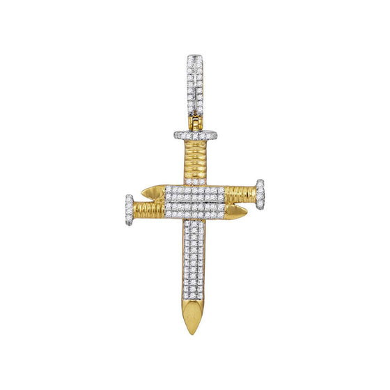 10k Yellow Gold Mens Round Diamond 3 Nail Cross Charm Pendant 3/4 Cttw
