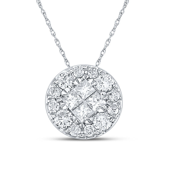14k White Gold Womens Princess Diamond Fashion Cluster Pendant 1/2 Cttw