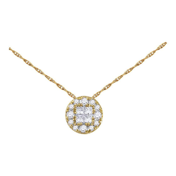 14k Yellow Gold Womens Princess Diamond Fashion Cluster Pendant 1/4 Cttw