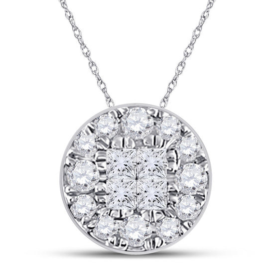 14k White Gold Womens Princess Diamond Fashion Cluster Pendant 1/4 Cttw