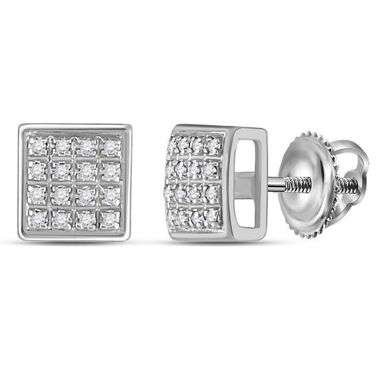 10k White Gold Round Diamond Square Earrings 1/10 Cttw