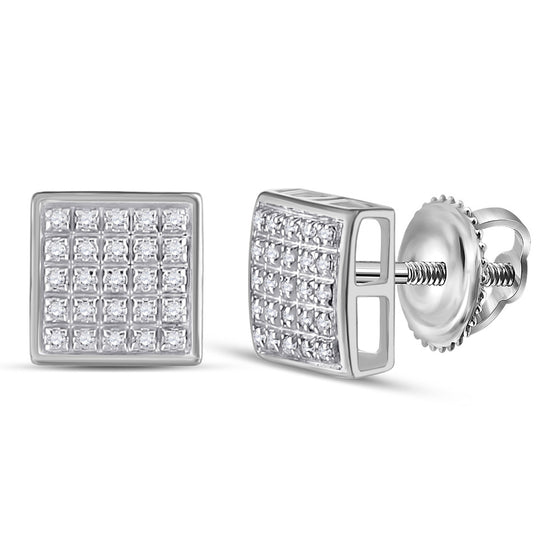 10k White Gold Round Diamond Square Earrings 1/6 Cttw
