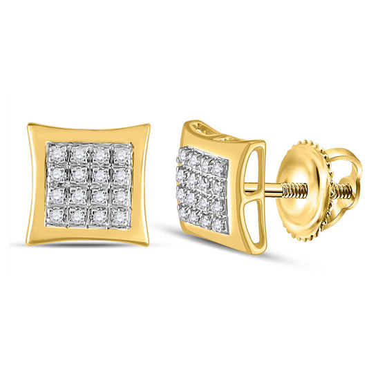 10k Yellow Gold Round Diamond Kite Square Earrings 1/12 Cttw