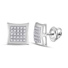  10k White Gold Round Diamond Kite Square Earrings 1/8 Cttw