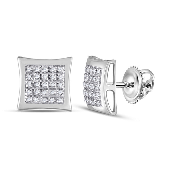 10k White Gold Round Diamond Kite Square Earrings 1/8 Cttw