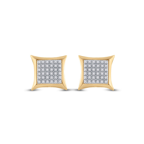 10k Yellow Gold Round Diamond Kite Square Earrings 1/5 Cttw