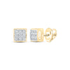 10k Yellow Gold Round Diamond Square Earrings 1/20 Cttw