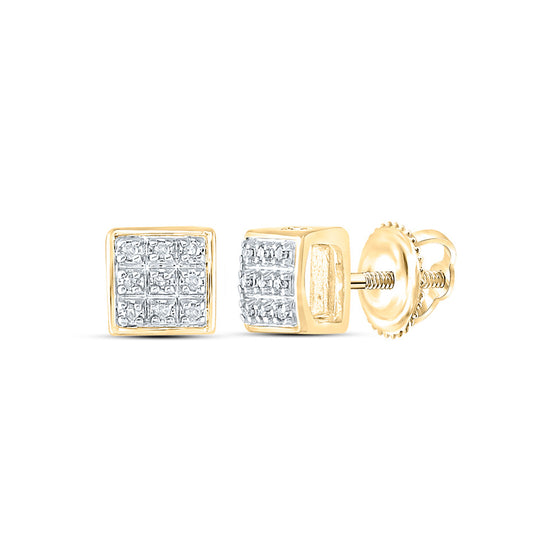 10k Yellow Gold Round Diamond Square Earrings 1/20 Cttw