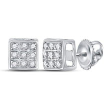  10k White Gold Womens Round Diamond Square Earrings 1/20 Cttw