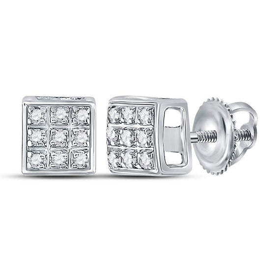 10k White Gold Womens Round Diamond Square Earrings 1/20 Cttw