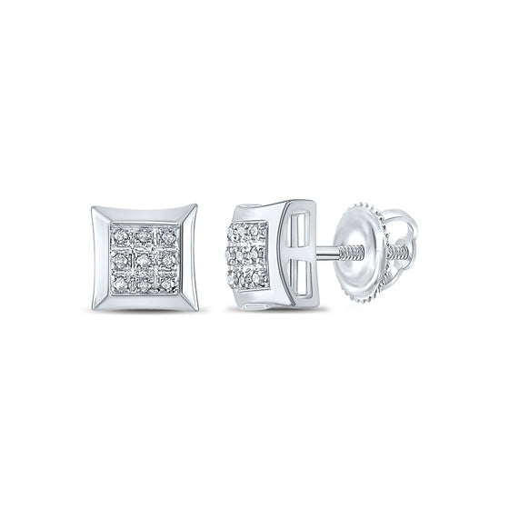 10k White Gold Round Diamond Square Earrings 1/20 Cttw