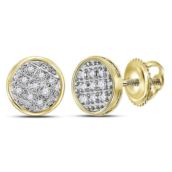 10k Yellow Gold Round Diamond Circle Cluster Stud Earrings 1/20 Cttw