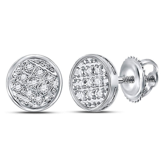 10k White Gold Round Diamond Circle Cluster Stud Earrings 1/20 Cttw