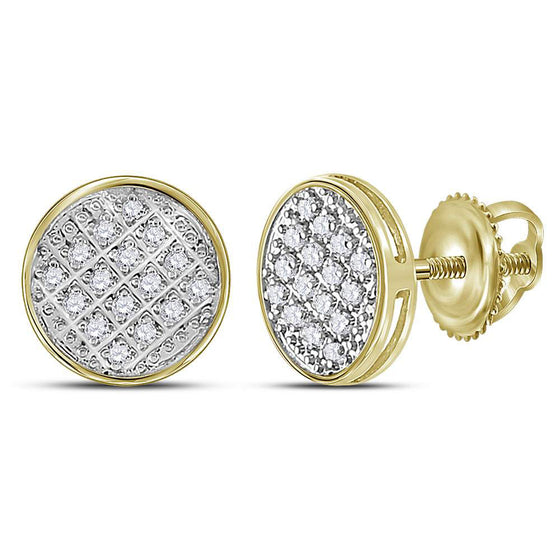 10k Yellow Gold Round Diamond Circle Cluster Stud Earrings 1/12 Cttw