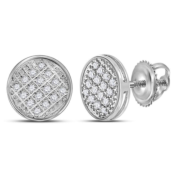 10k White Gold Round Diamond Circle Cluster Stud Earrings 1/12 Cttw