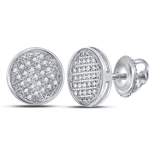  10k White Gold Round Diamond Circle Disk Cluster Earrings 1/8 Cttw