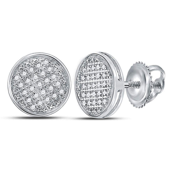 10k White Gold Round Diamond Circle Disk Cluster Earrings 1/8 Cttw