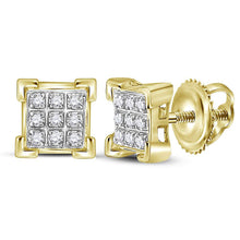  10k Yellow Gold Womens Round Diamond Square Cluster Earrings 1/20 Cttw