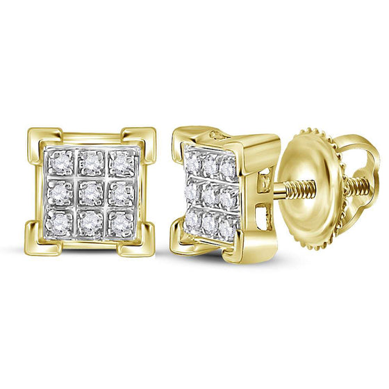 10k Yellow Gold Womens Round Diamond Square Cluster Earrings 1/20 Cttw
