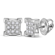  10k White Gold Womens Round Diamond Square Cluster Earrings 1/20 Cttw