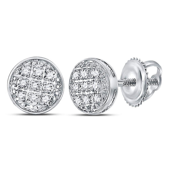 10k White Gold Round Diamond Circle Earrings 1/20 Cttw