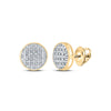 10k Yellow Gold Round Diamond Circle Cluster Stud Earrings 1/12 Cttw