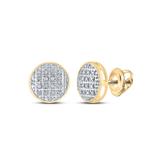10k Yellow Gold Round Diamond Circle Cluster Stud Earrings 1/12 Cttw