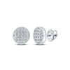 10k White Gold Round Diamond Circle Cluster Stud Earrings 1/12 Cttw