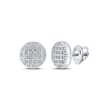  10k White Gold Round Diamond Circle Cluster Stud Earrings 1/12 Cttw