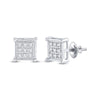 10k White Gold Womens Round Diamond Square Earrings 1/20 Cttw