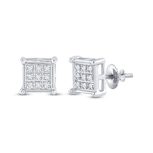  10k White Gold Womens Round Diamond Square Earrings 1/20 Cttw