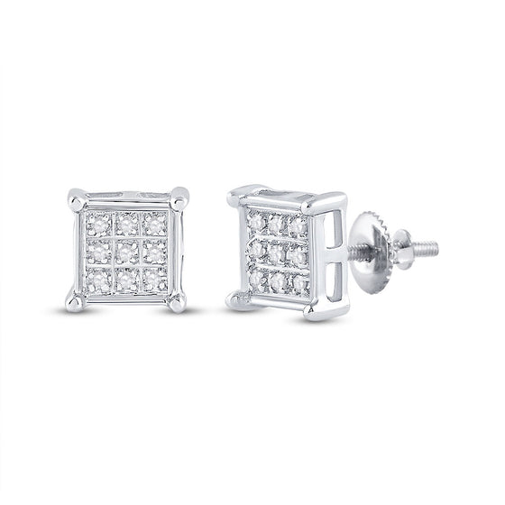 10k White Gold Womens Round Diamond Square Earrings 1/20 Cttw