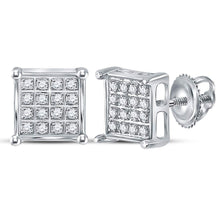  10k White Gold Womens Round Diamond Square Earrings 1/10 Cttw