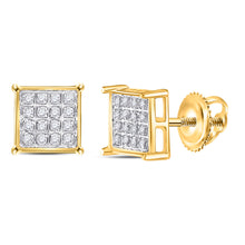 10k Yellow Gold Womens Round Diamond Square Cluster Earrings 1/10 Cttw