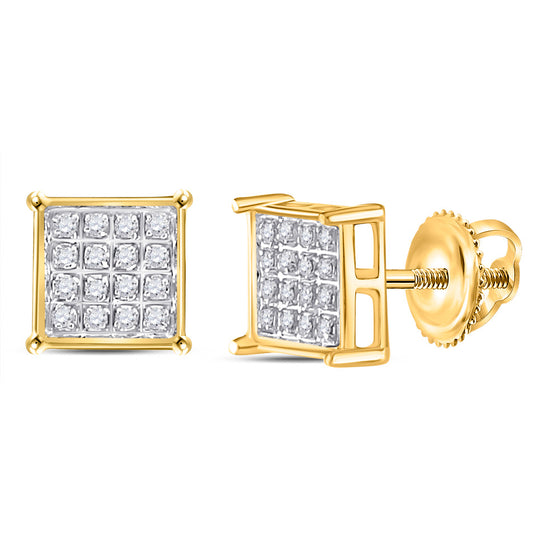 10k Yellow Gold Womens Round Diamond Square Cluster Earrings 1/10 Cttw