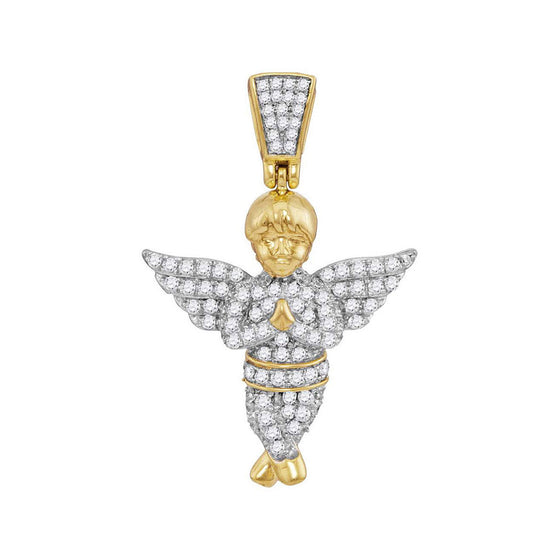10k Yellow Gold Mens Round Diamond Angel Charm Pendant 1/2 Cttw