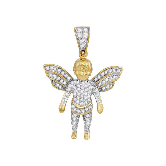10k Yellow Gold Mens Round Diamond Guardian Angel Charm Pendant 1/3 Cttw
