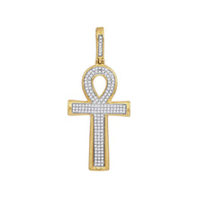  10k Yellow Gold Mens Round Diamond Ankh Cross Charm Pendant 1/3 Cttw