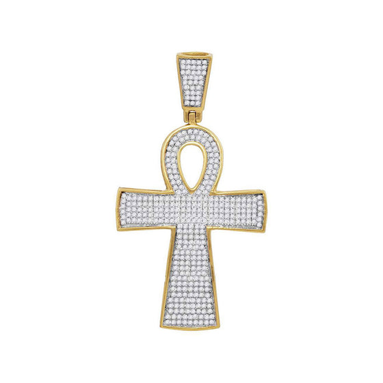 10k Yellow Gold Mens Round Diamond Ankh Cross Religious Charm Pendant 3/4 Cttw