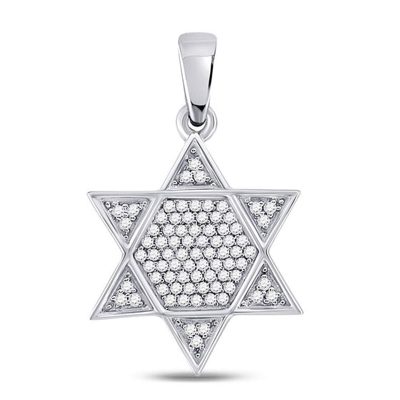 10k White Gold Mens Round Diamond Star Magen David Jewish Charm Pendant 1/5 Cttw