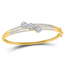  14k Yellow Gold Womens Round Diamond Triple Cluster Bangle Bracelet 1-1/4 Cttw