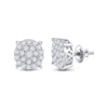 14k White Gold Womens Round Diamond Cluster Earrings 1-1/2 Cttw