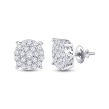  14k White Gold Womens Round Diamond Cluster Earrings 1-1/2 Cttw