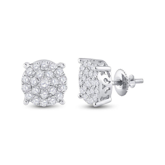 14k White Gold Womens Round Diamond Cluster Earrings 1-1/2 Cttw