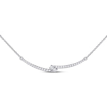  14k White Gold Womens Round Diamond Curved Bar 2-stone Necklace 1/2 Cttw