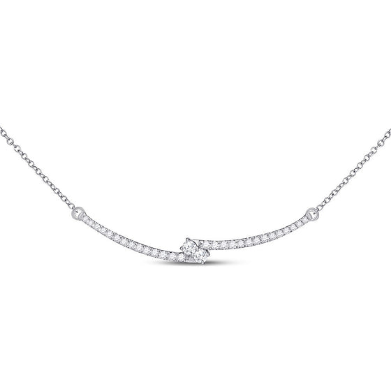 14k White Gold Womens Round Diamond Curved Bar 2-stone Necklace 1/2 Cttw